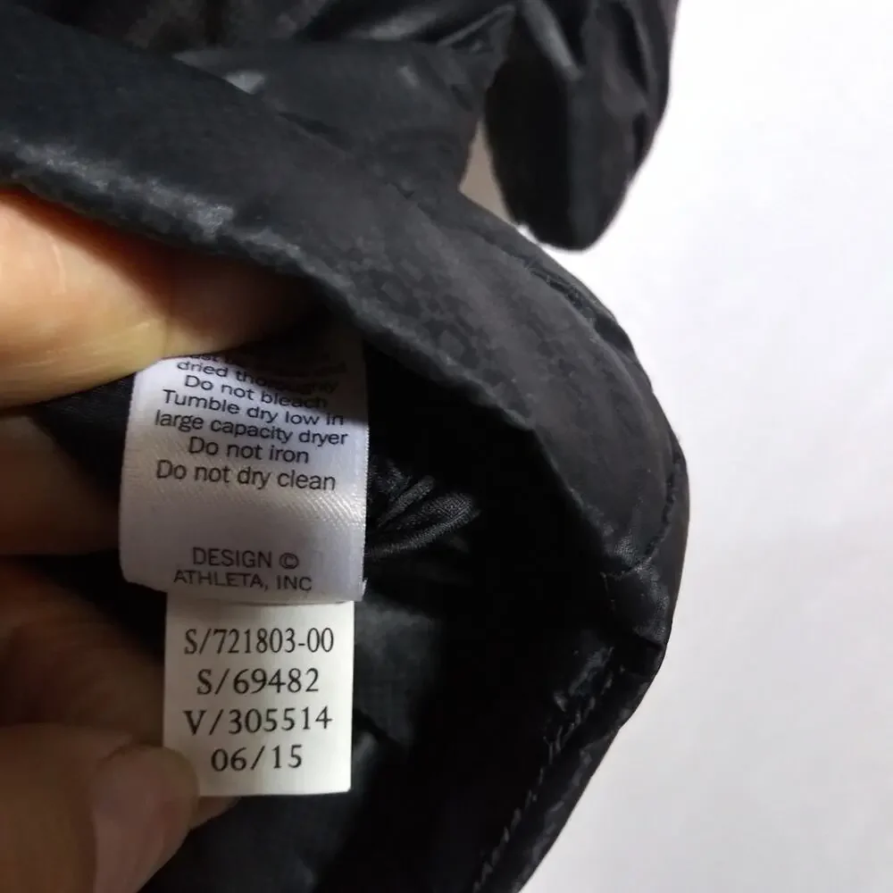 Athleta Long Down Puffer Coat Black Hooded Goose Down Parka Size S